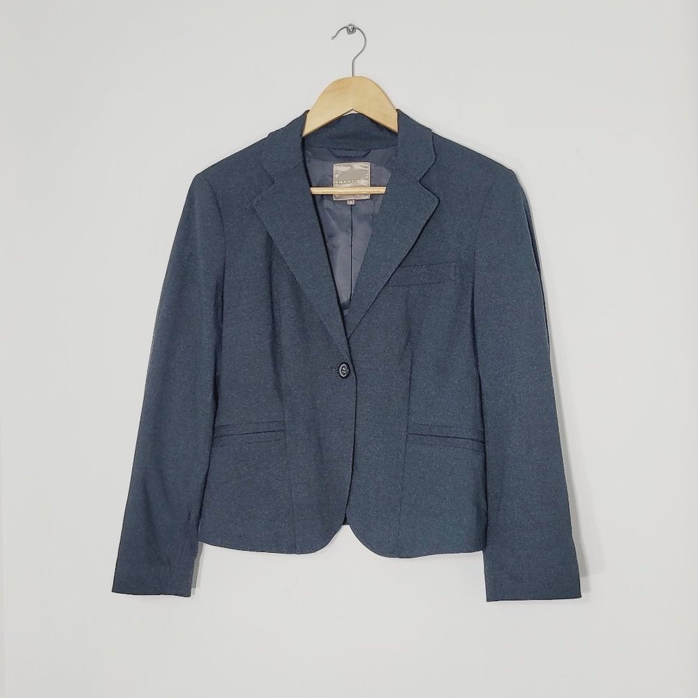 Smart Set Dark Charcoal Gray Long Sleeve One Button Suit Blazer Pockets Size 9